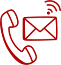 A red and black picture of a phone and an email